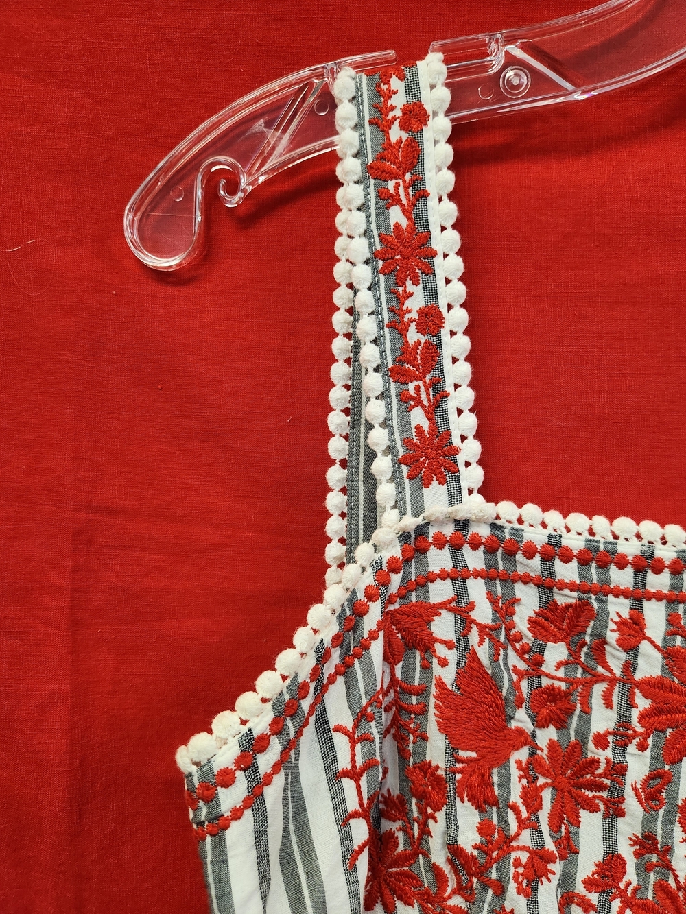 kate spade Red and White Striped Midi Dress with Embroidered Bodice - Picture 4 of 7